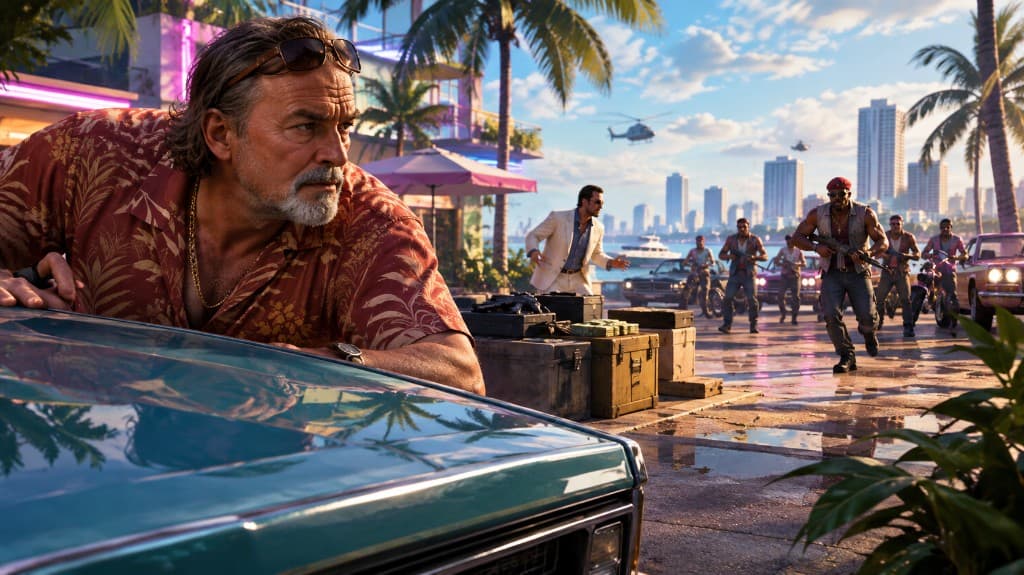 Ricardo Diaz behind a teal car during a Washington Beach shootout — Guardian Angels mission