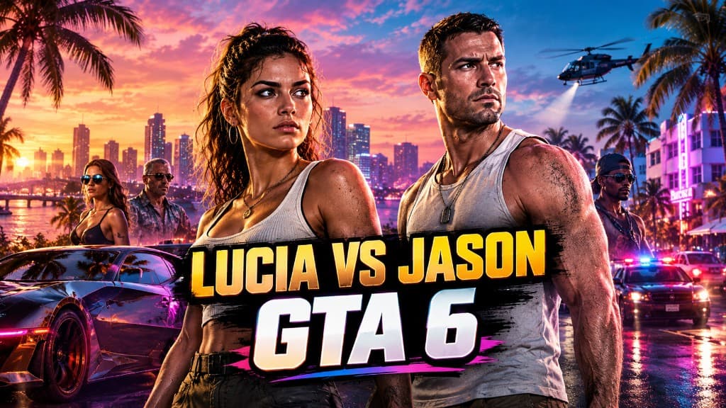 Lucia vs Jason in neon Vice City — GTA 6 characters and story guide