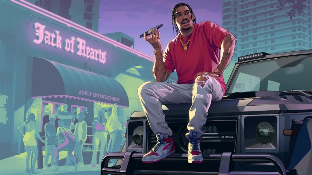 Dre'Quan Priest on an SUV outside Jack of Hearts