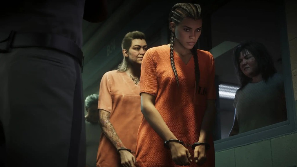 Lucia Caminos in an orange jumpsuit at Leonida Penitentiary