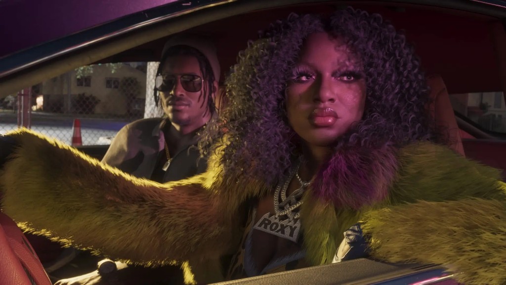 Roxy in a fur coat with ROXY chain