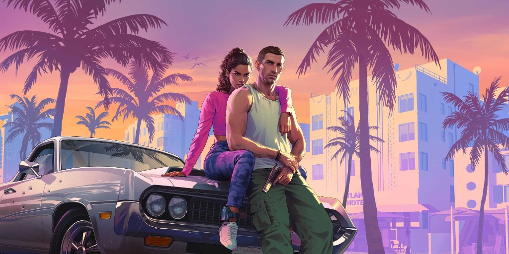 Lucia and Jason at sunset by a muscle car — Vintage City Park Pack