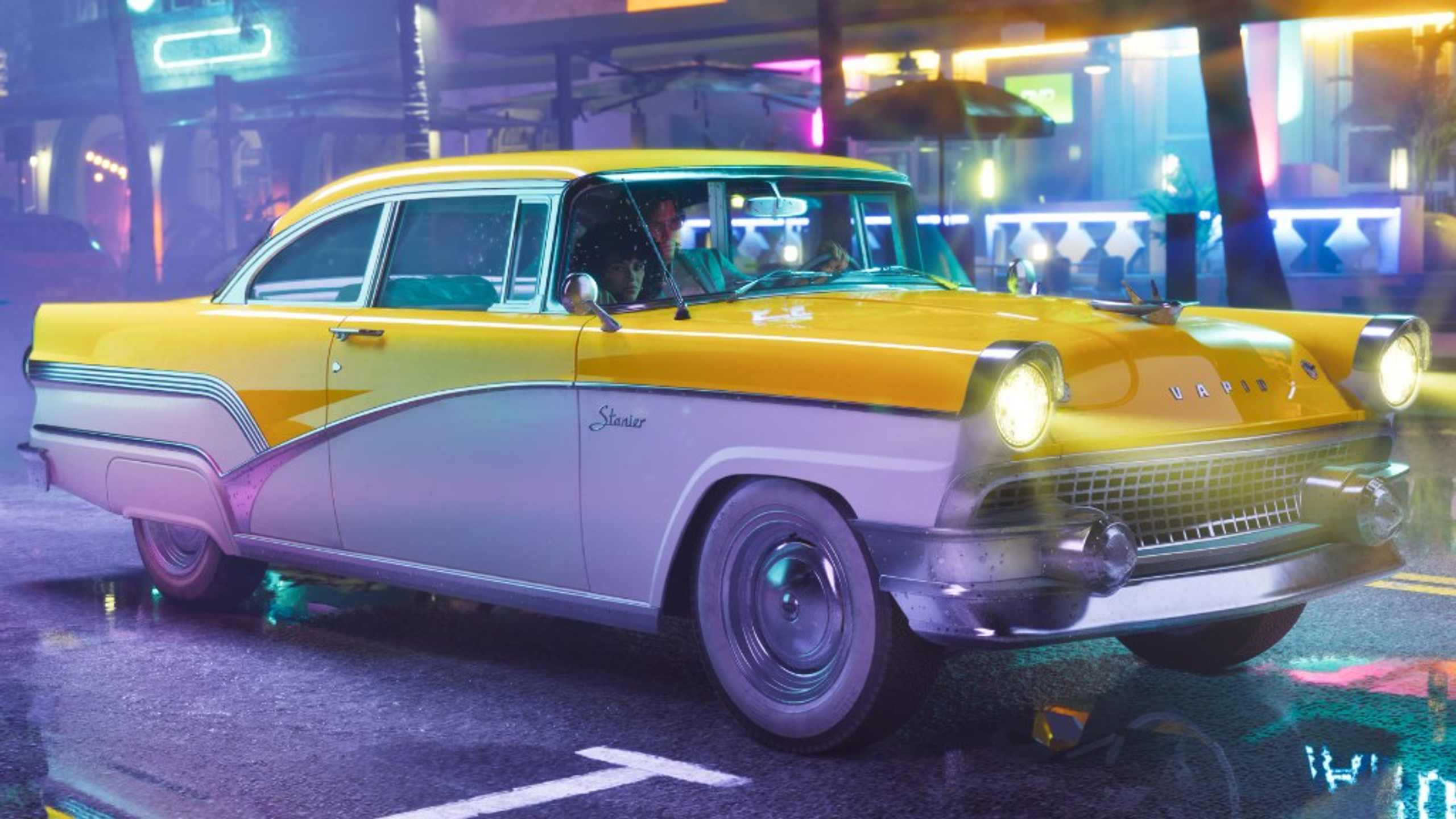 '55 Palm Stanier on a neon night street